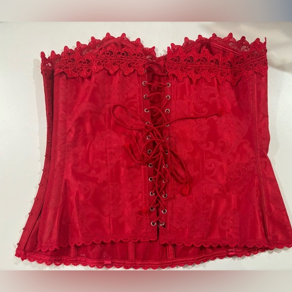 Frederick’s of Hollywood Red Lace Jacquard Dream Sweetheart Corset 38 - Picture 3 of 8